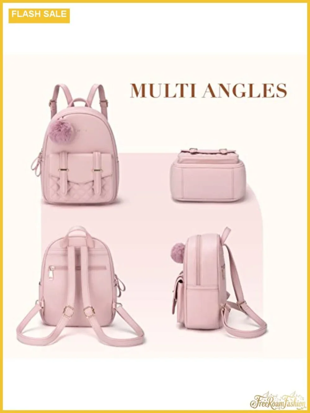 Mini Backpack for Women Cute Small PU Leather Bookbag with Pompom Purse